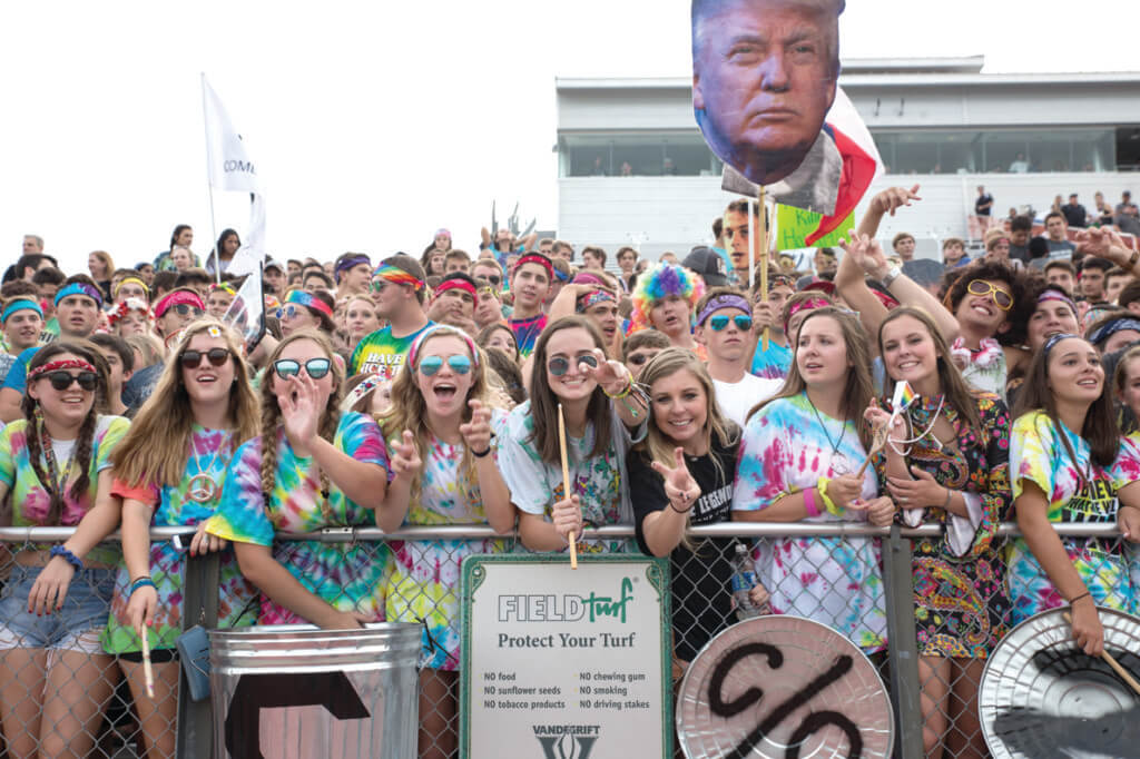 The Vandegrift student section comes alive during a high school football game between the Vandegrift Vipers and the Permian Panthers at Monroe Stadium in Austin, Texas, on August 26, 2016