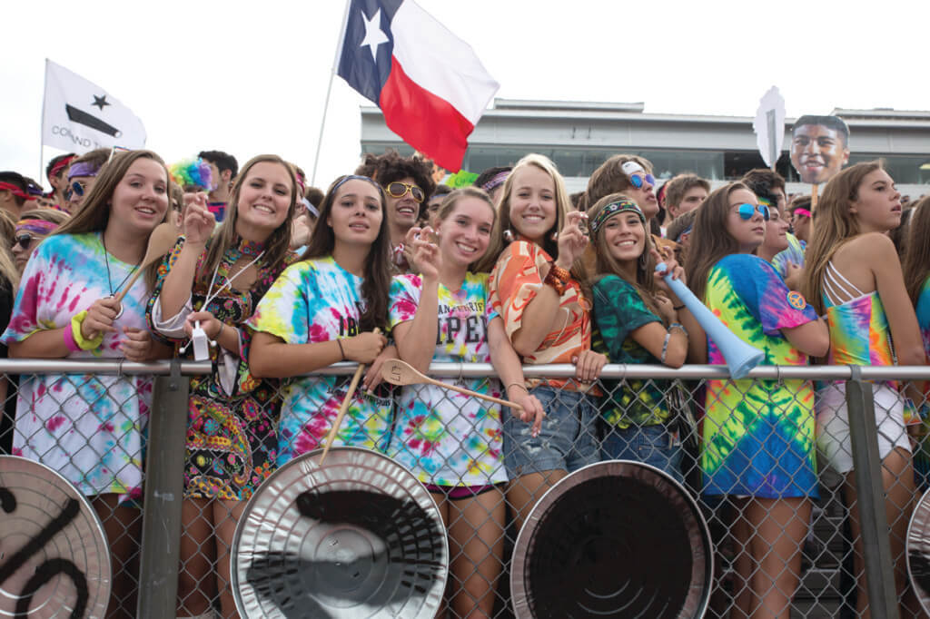 The Vandegrift student section comes alive during a high school football game between the Vandegrift Vipers and the Permian Panthers at Monroe Stadium in Austin, Texas, on August 26, 2016
