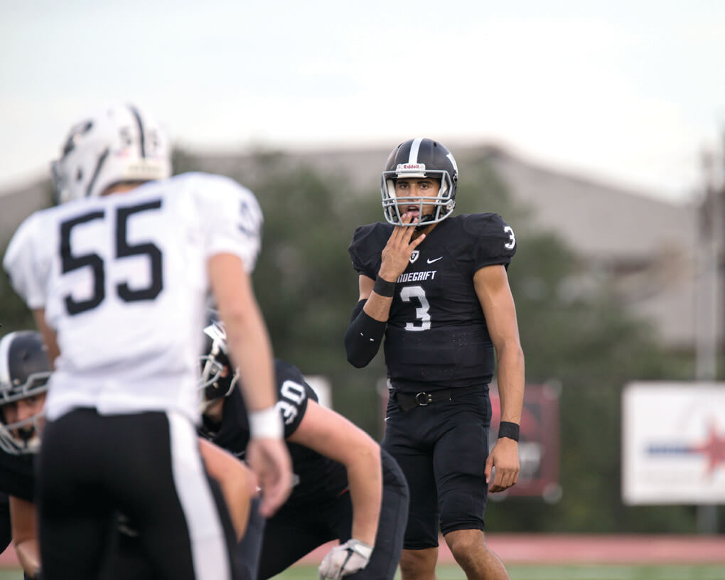 Vandegrift Vipers senior quarterback Alex Fernandes (3) in action during a high school football game between the Vandegrift Vipers and the Permian Panthers at Monroe Stadium in Austin, Texas, on August 26, 2016