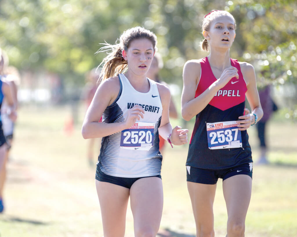 runs in the Girls Class 6A UIL Cross Country State Championships at Old Settlers Park in Round Rock, Texas, on November 12, 2016.