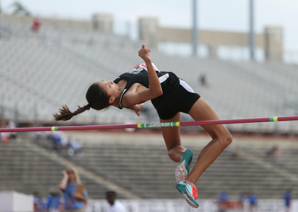 Kyla Peeples of Vandegrift High School runs in the Class 5A girls high jump event at the 2016 UIL State Track and Field Meet on Friday, May 13, 2016 at Mike A. Myers Stadium in Austin. Peeples finished sixth with a jump of 5 ft 4 inches.