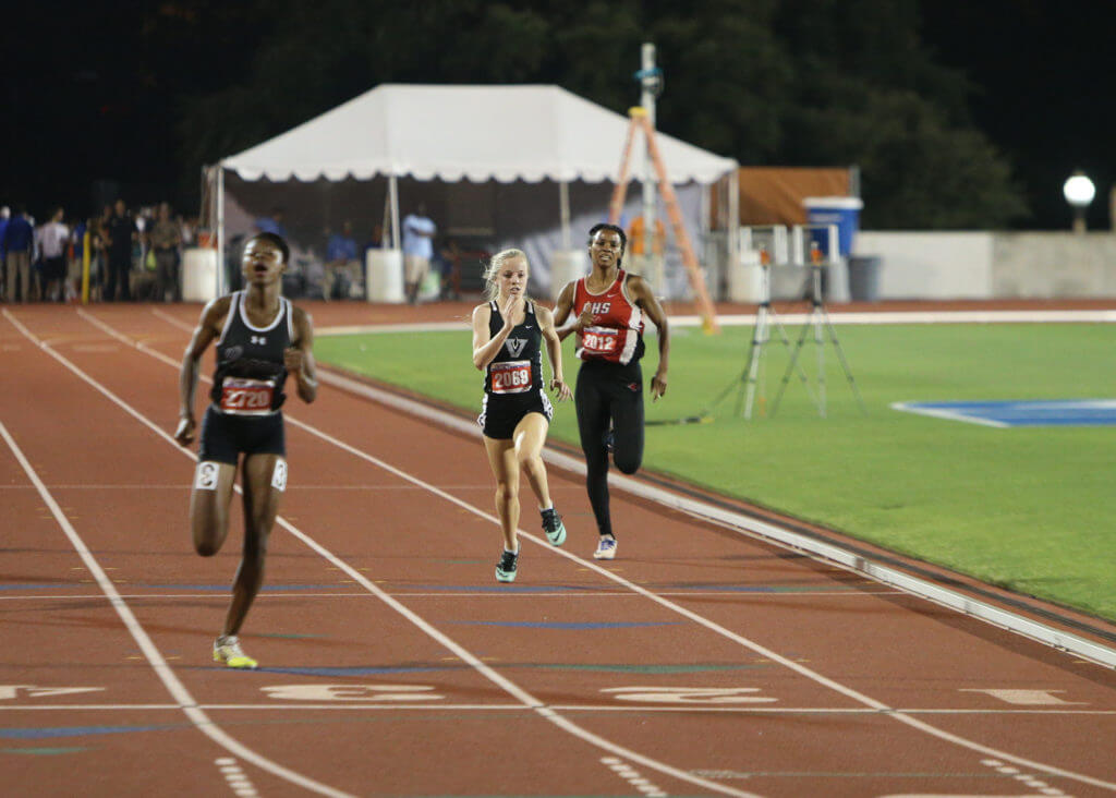 Adeline Carter of Vandegrift High School runs in the Class 5A girls 400-meter dash at the 2016 UIL State Track and Field Meet on Friday, May 13, 2016 at Mike A. Myers Stadium in Austin. Carter finished fourth with a time of 55.85.