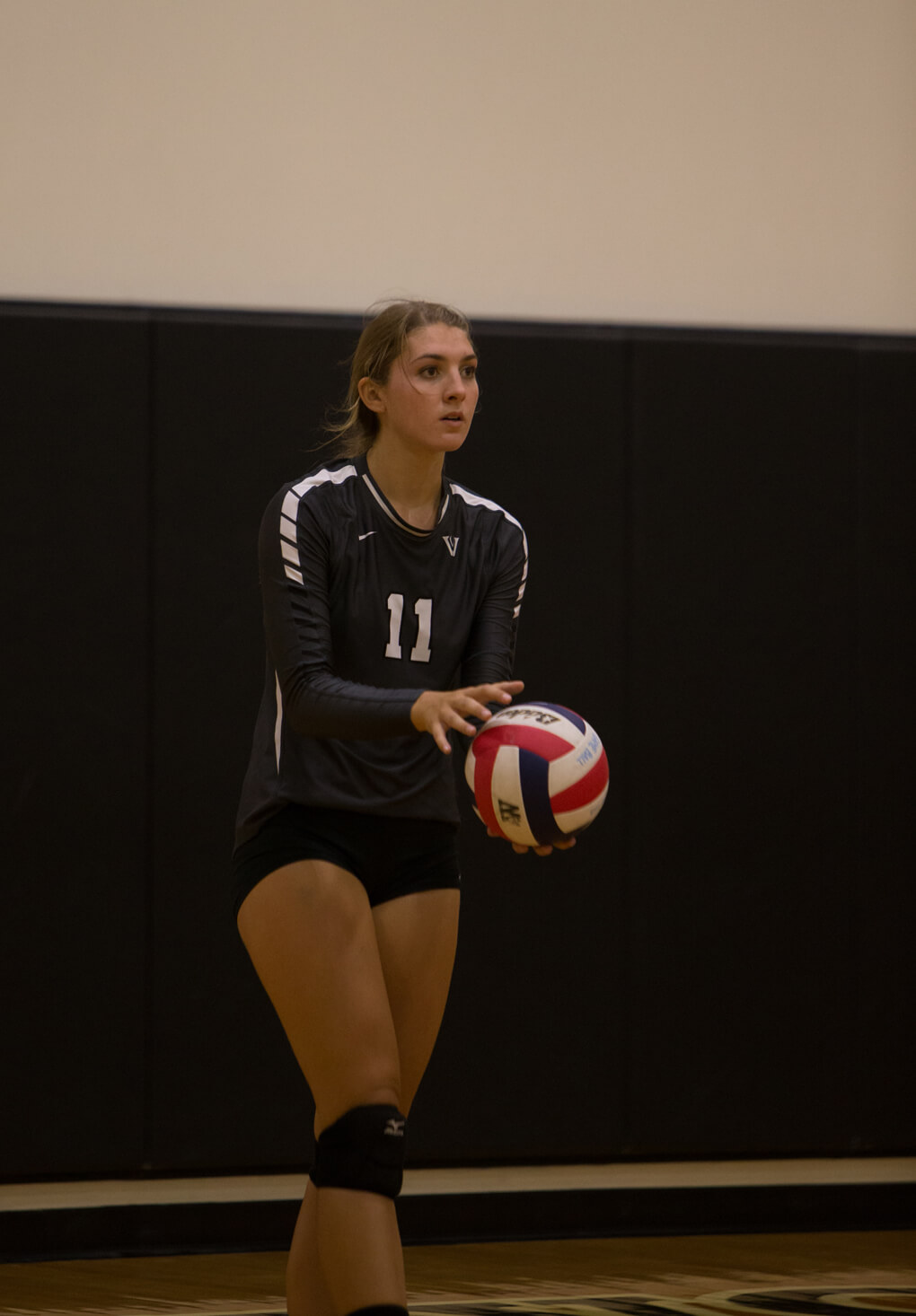 Vandegrift Vipers junior outside hitter Simone Priebe (11) in action during a high school volleyball game between the Vandegrift Vipers and the Sanger Indians at Westwood High School in Austin, Texas on August 11, 2016.