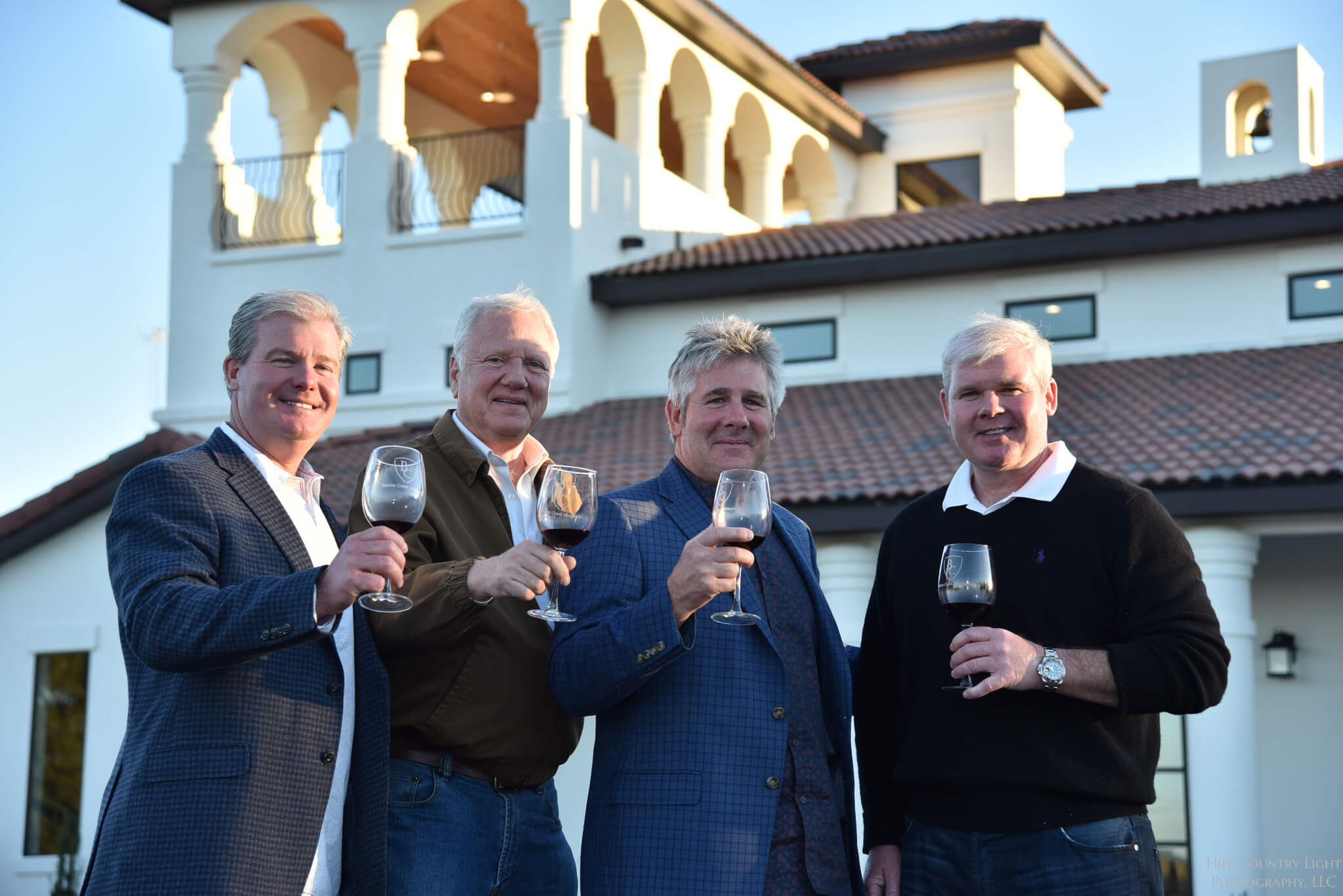 (L-R) Marc Chase, winemaker Russell Smith, Mike Chase, and Chris Chase recently opened Barons Creek Vineyards in Fredericksburg.
