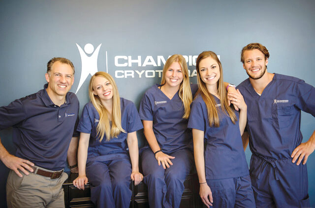 Steiner Ranch resident Todd Pendleton (left) opened Champion Cryotherapy at the Trails at 620. The staff helps offer innovative therapies to accelerate athletic recovery of pain and inflammation.