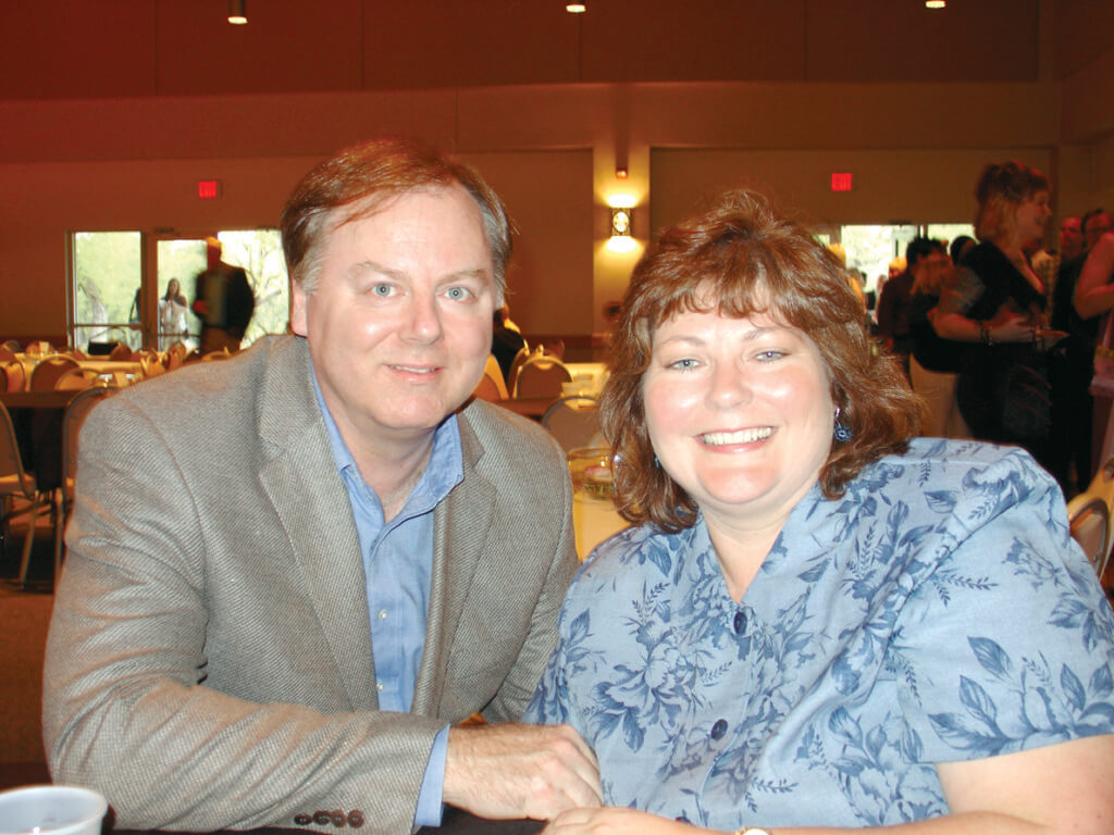 Andy and Laurie Giles before breast cancer took Laurie’s life in 2011. Andy helped create Pink Out at VHS and keeps the tradition going each year by donating t-shirts through his company.