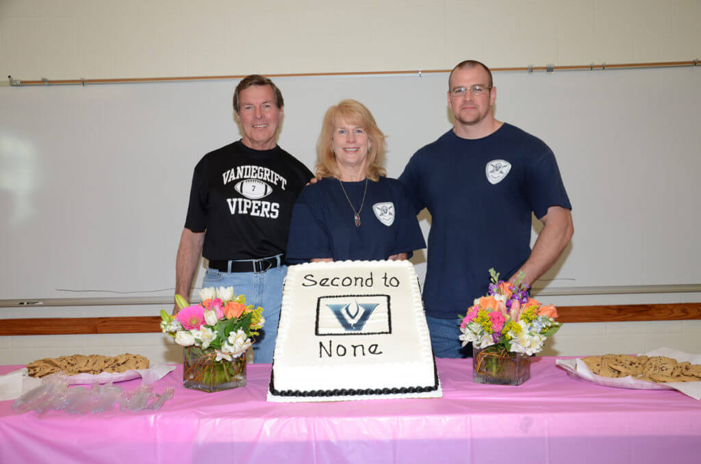 The Vandegrift family is shown at a VHS function. John “Dutch” Vandegrift, (left), was killed Friday night in a crash and Mary Jane suffered injuries. Barrett Vandegrift is on the right. 