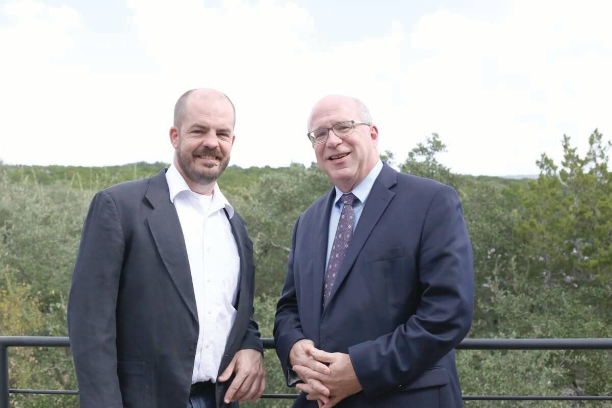 The Incubator for Innovation and Impact is scheduled to open in spring 2017 at Concordia University Texas. Donald Christian (right) , Concordia president, and Kevin Koym, Tech Ranch CEO, announced their partnership recently.