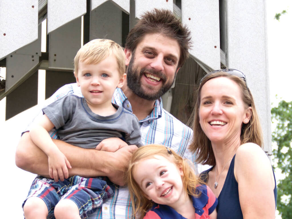 Dr. Rachel Shepherd and her husband, Brian Ferguson, with their 3-year- old twins: son, Henry, and daughter, Harper.