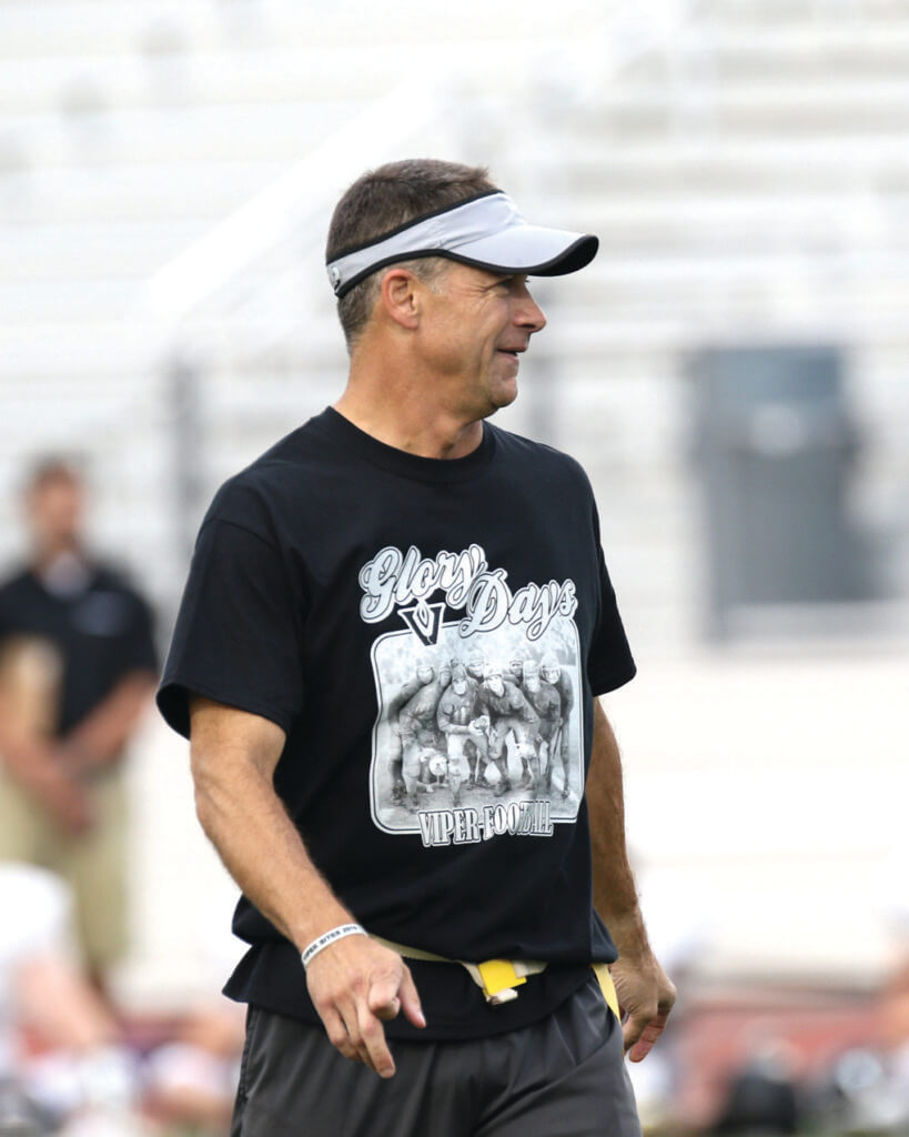 A group of Vandegrift parents participated in the school's annual Glory Days alumni game during halftime of the spring football game at Monroe Stadium on Thursday, May 26, 2016.