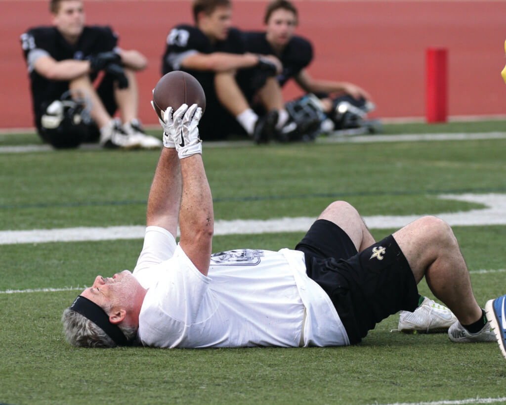 A group of Vandegrift parents participated in the school's annual Glory Days alumni game during halftime of the spring football game at Monroe Stadium on Thursday, May 26, 2016.