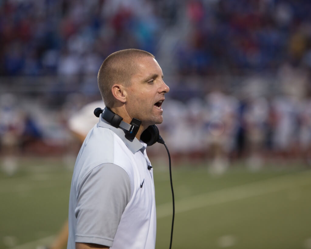 “Football is safer than it’s ever been to play. When I played football, concussions weren’t even talked about,” said Drew Sanders, VHS athletic director and head football coach. He thinks the national conversation currently taking place around football and concussions is a good thing. Photo by Scott W. Coleman